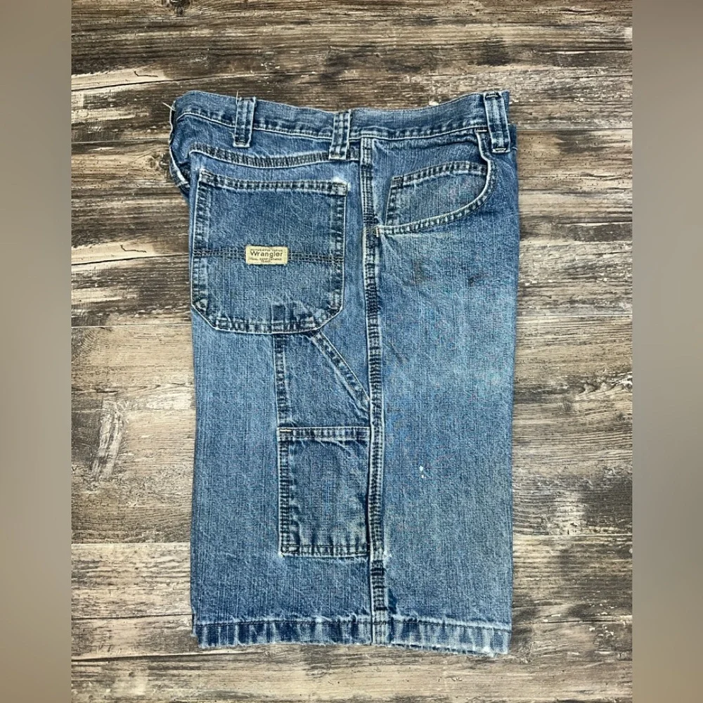 Wrangler Carpenter Shorts 34 Denim Workwear Utility Y2K Fade